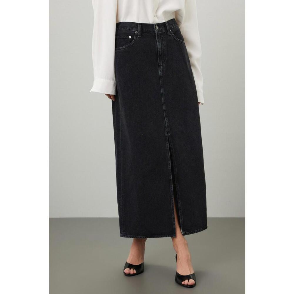 AGOLDE Black Denim Leif Skirt Size 27 with Small Hole